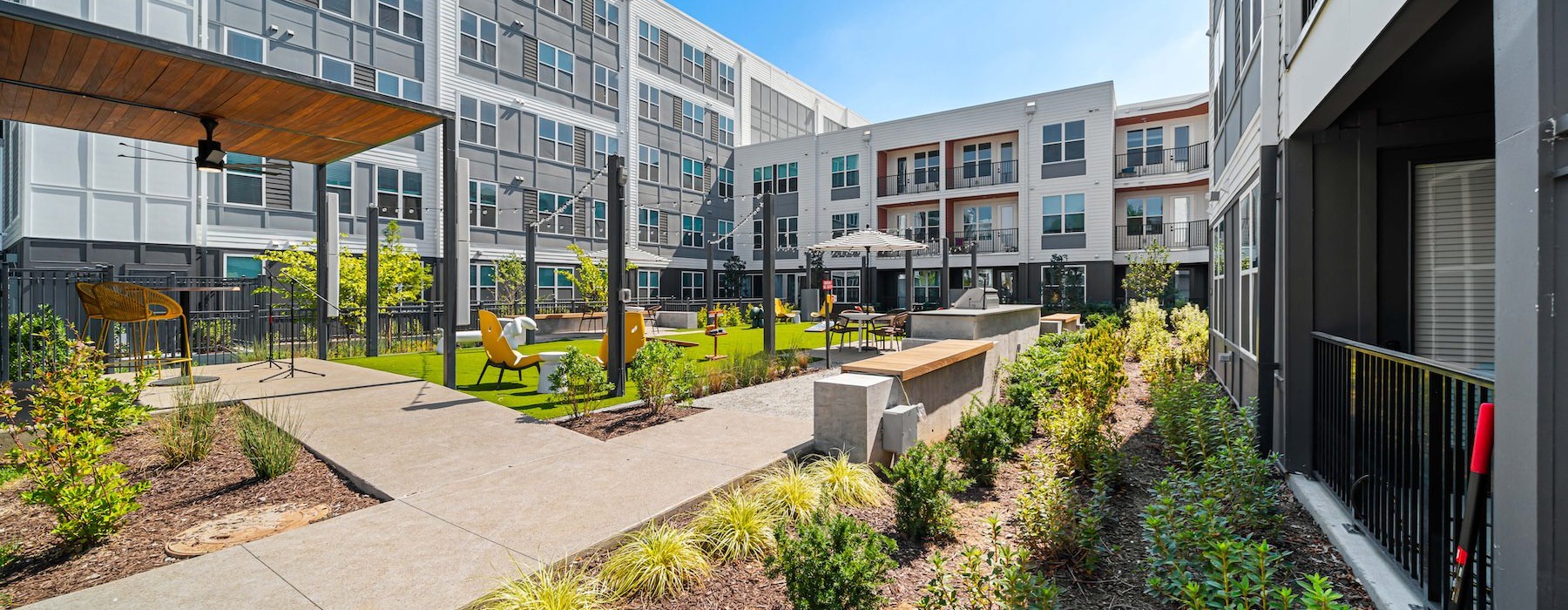 a courtyard between buildings